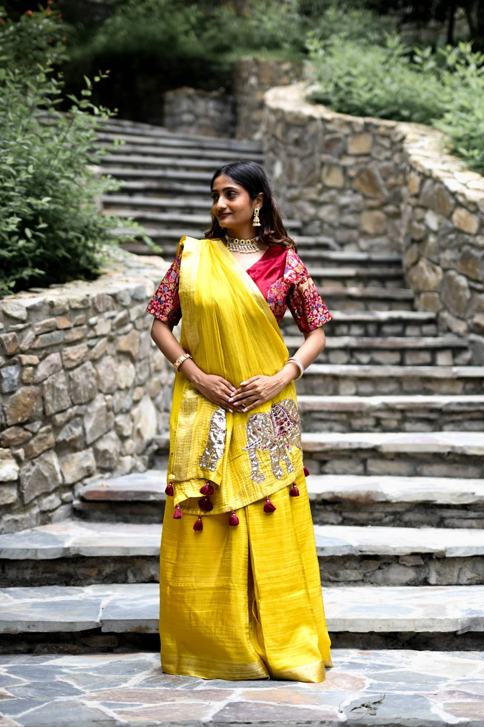 Yellow Pure Tissue Saree with Handwork Elephant Pallu