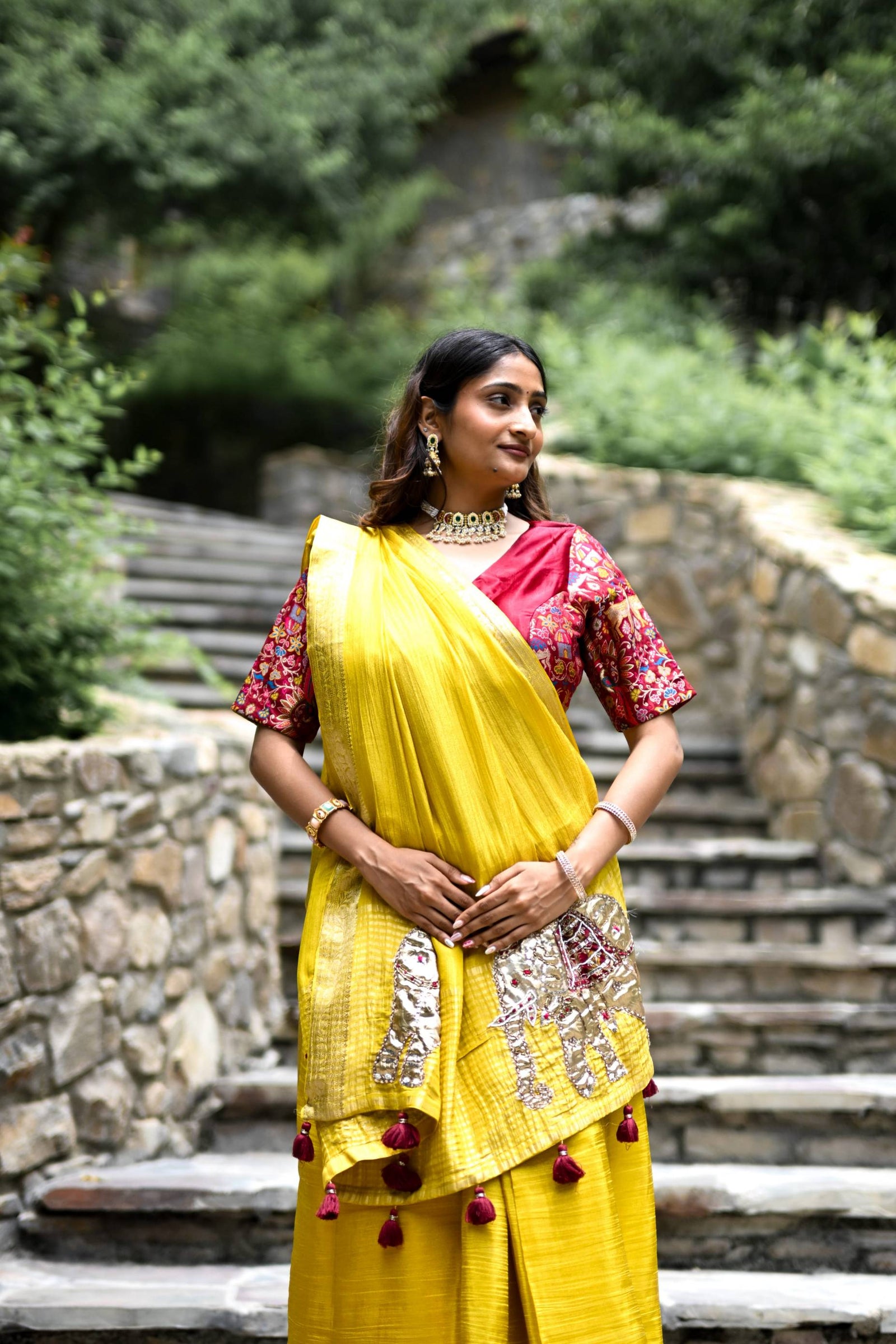 Yellow Pure Tissue Saree with Handwork Elephant Pallu