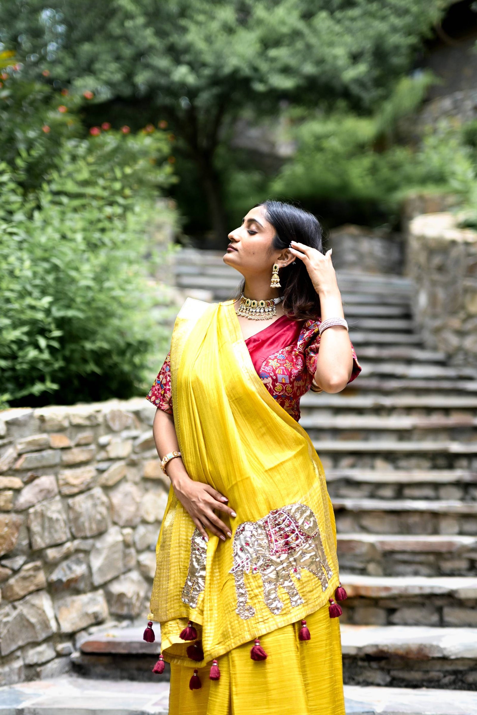 Yellow Pure Tissue Saree with Handwork Elephant Pallu