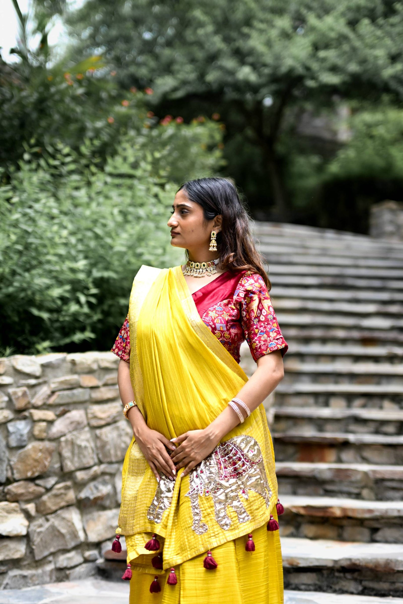 Yellow Pure Tissue Saree with Handwork Elephant Pallu