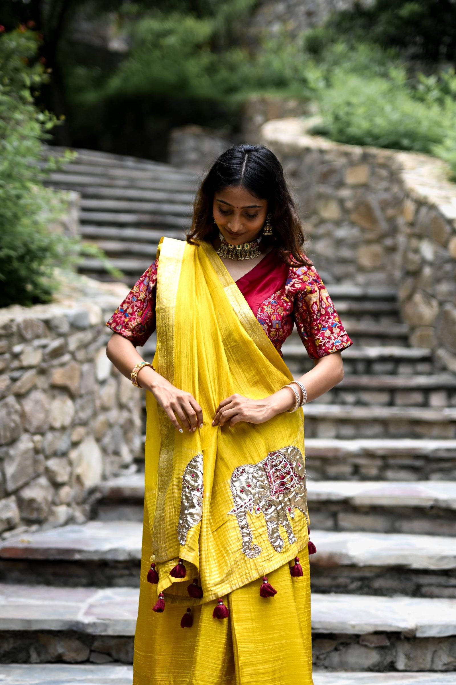 Yellow Pure Tissue Saree with Handwork Elephant Pallu