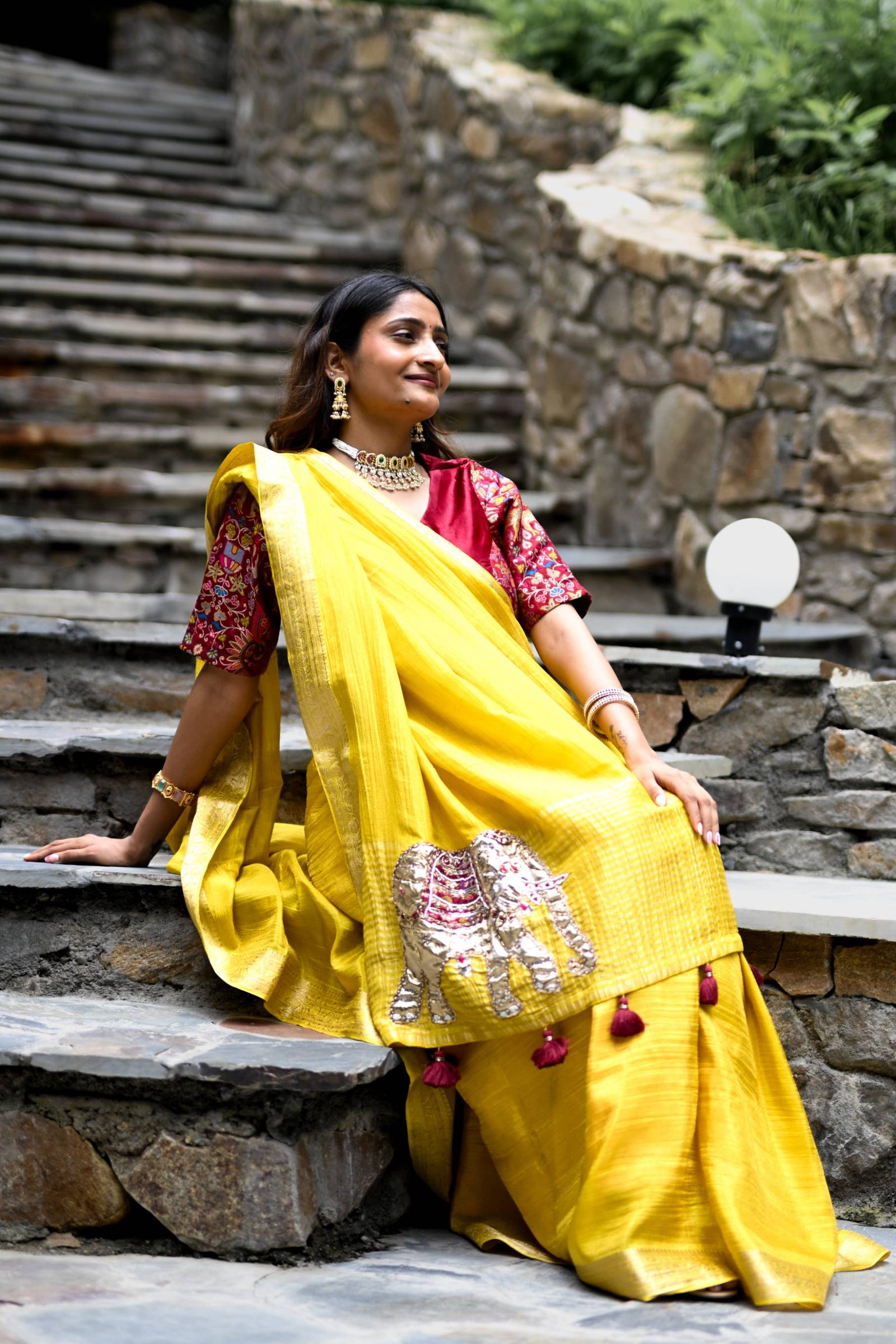 Yellow Pure Tissue Saree with Handwork Elephant Pallu