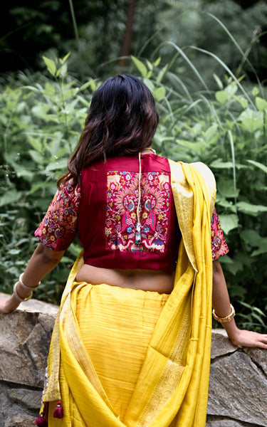 Yellow Pure Tissue Saree with Handwork Elephant Pallu