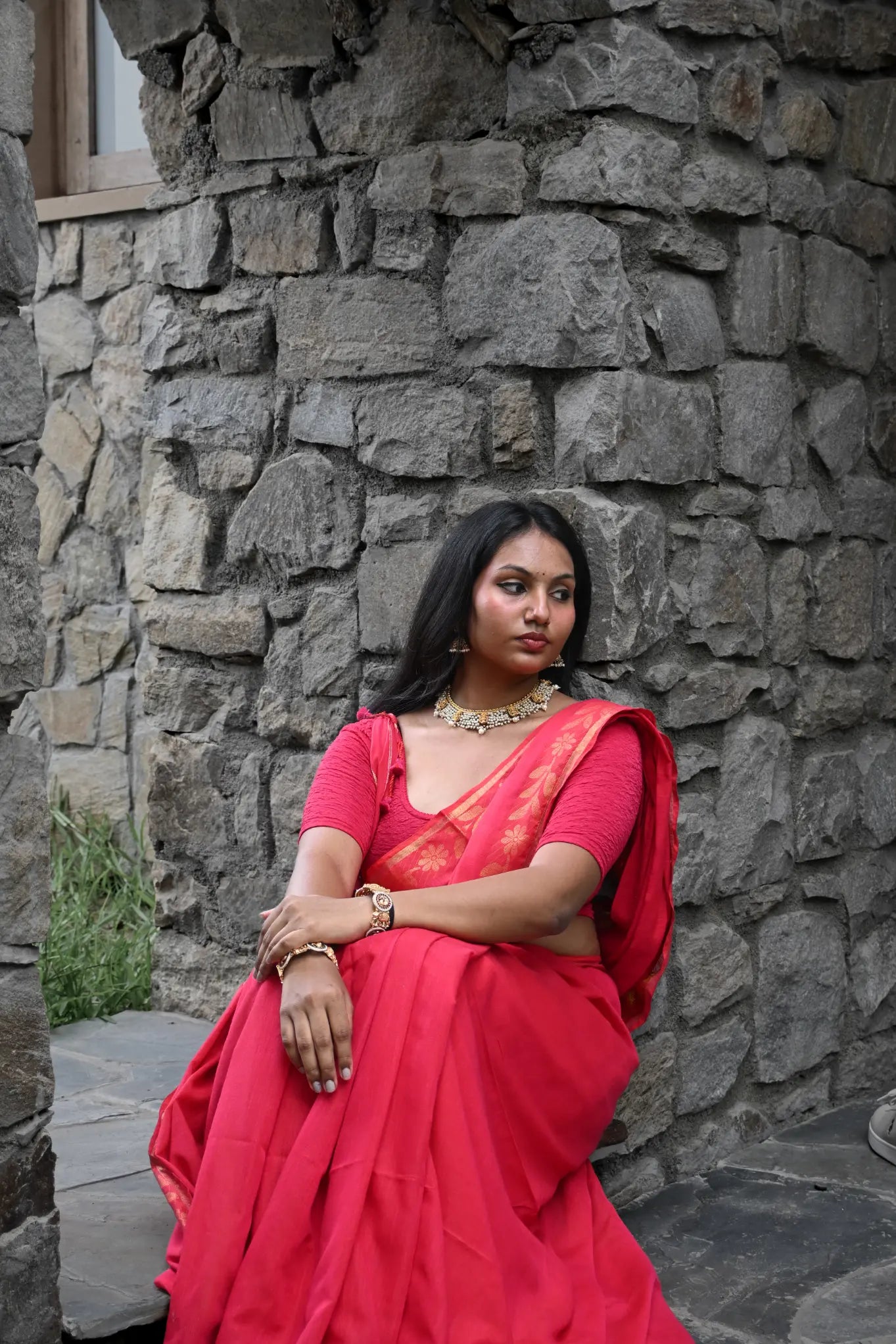Red Handloom Cotton Saree with Fancy Zari Border