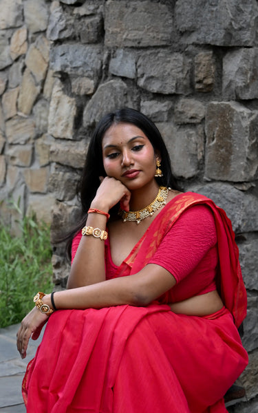 Red Handloom Cotton Saree with Fancy Zari Border