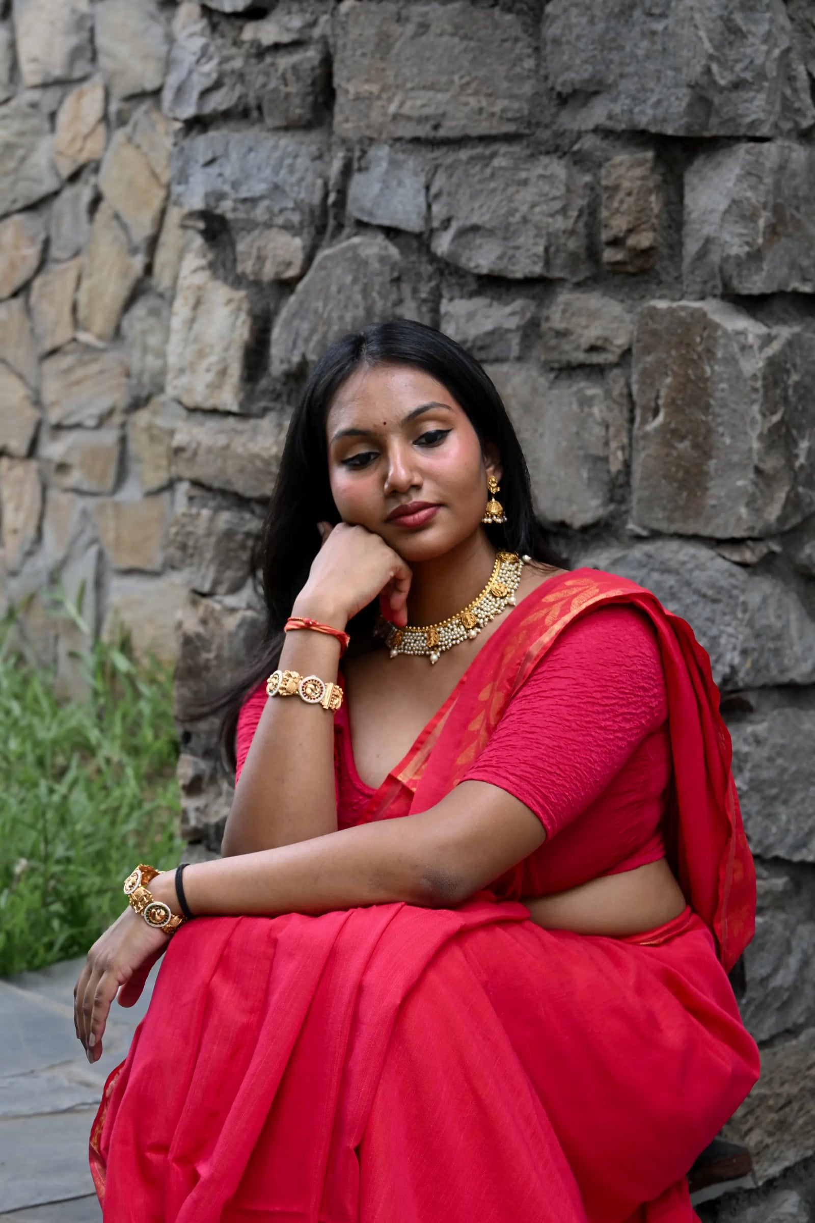 Red Handloom Cotton Saree with Fancy Zari Border