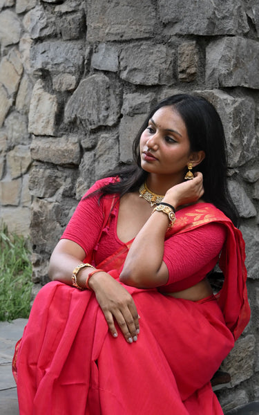 Red Handloom Cotton Saree with Fancy Zari Border