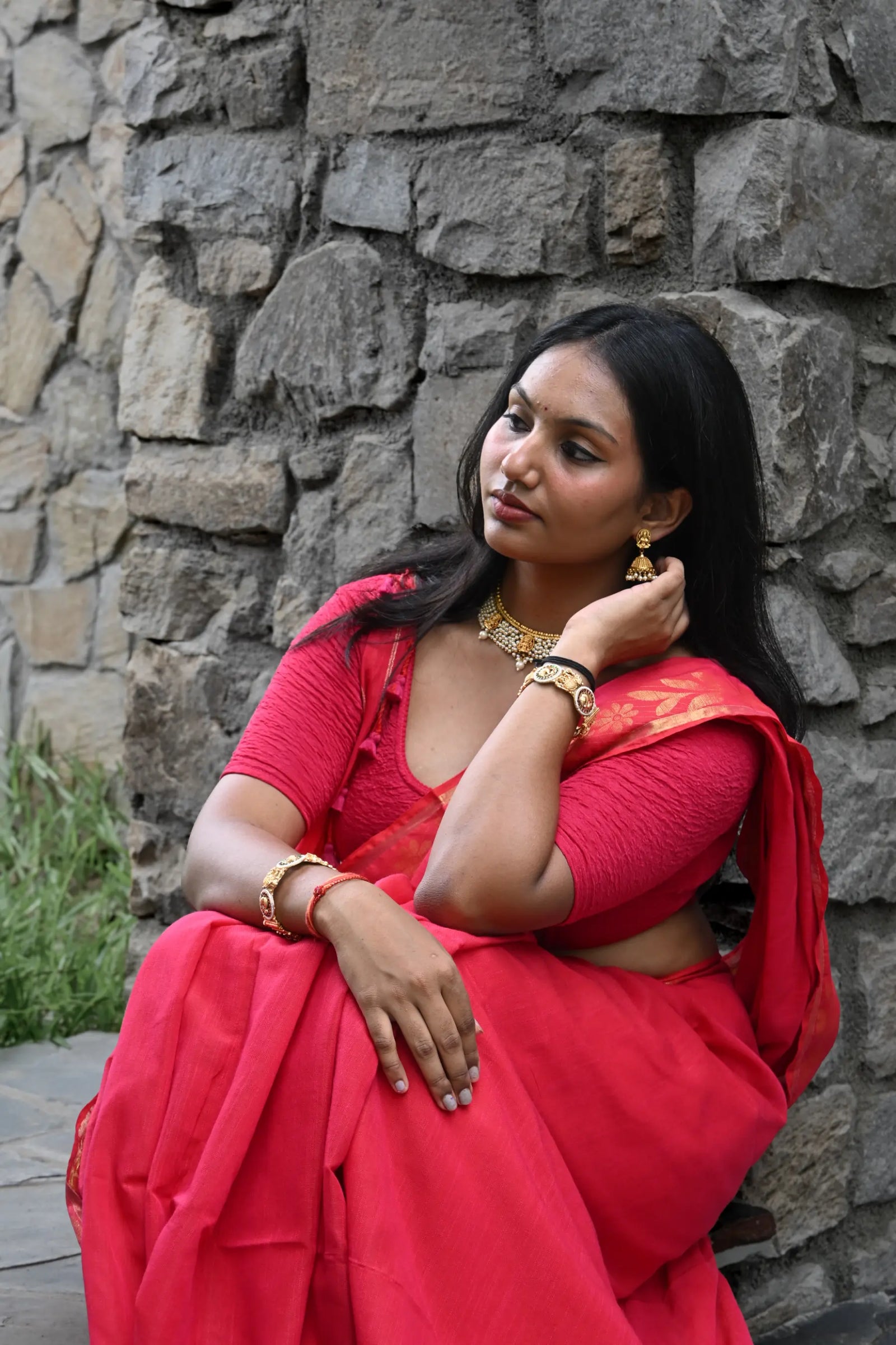 Red Handloom Cotton Saree with Fancy Zari Border