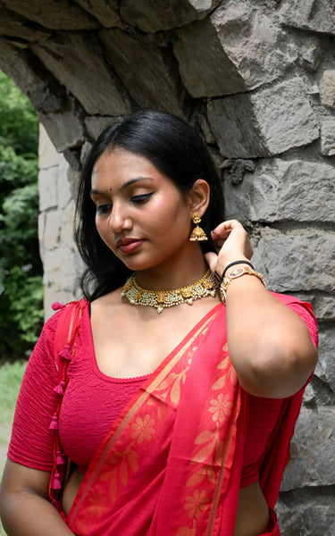Red Handloom Cotton Saree with Fancy Zari Border