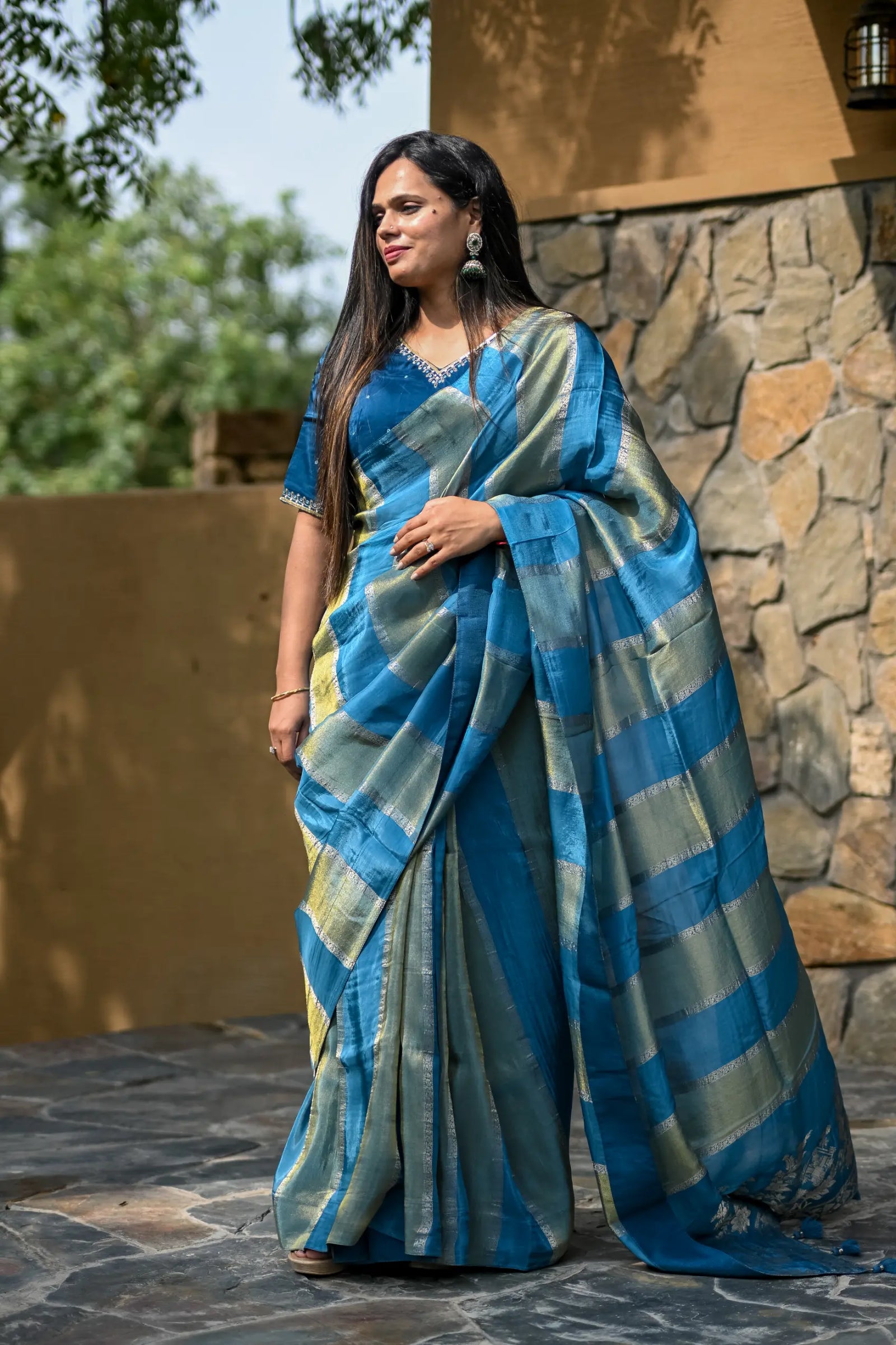 Blue Pure Tissue Saree with All-Over Zari Weaving
