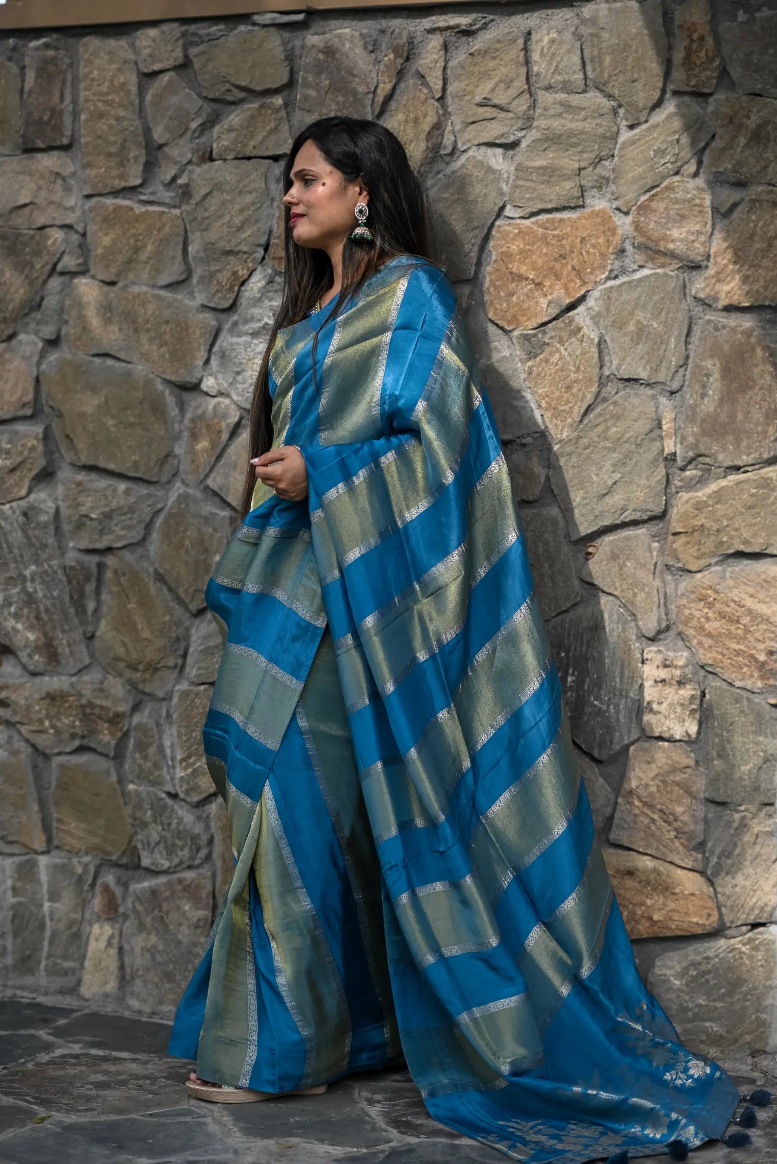 Blue Pure Tissue Saree with All-Over Zari Weaving