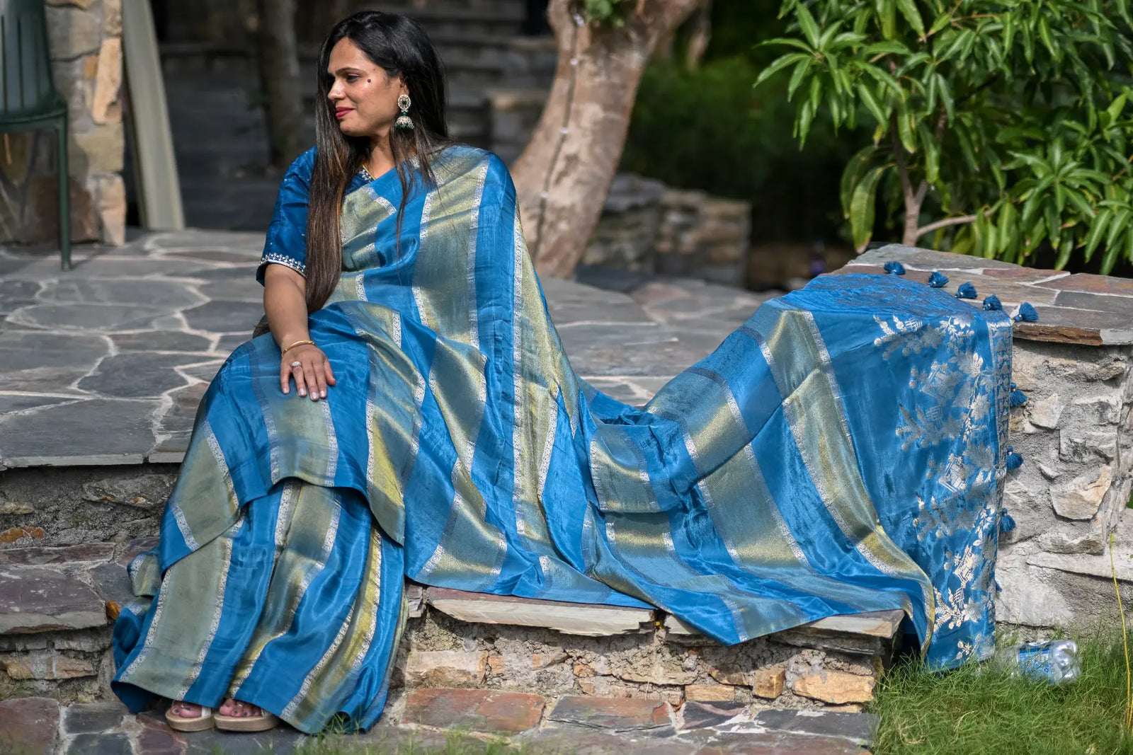 Blue Pure Tissue Saree with All-Over Zari Weaving