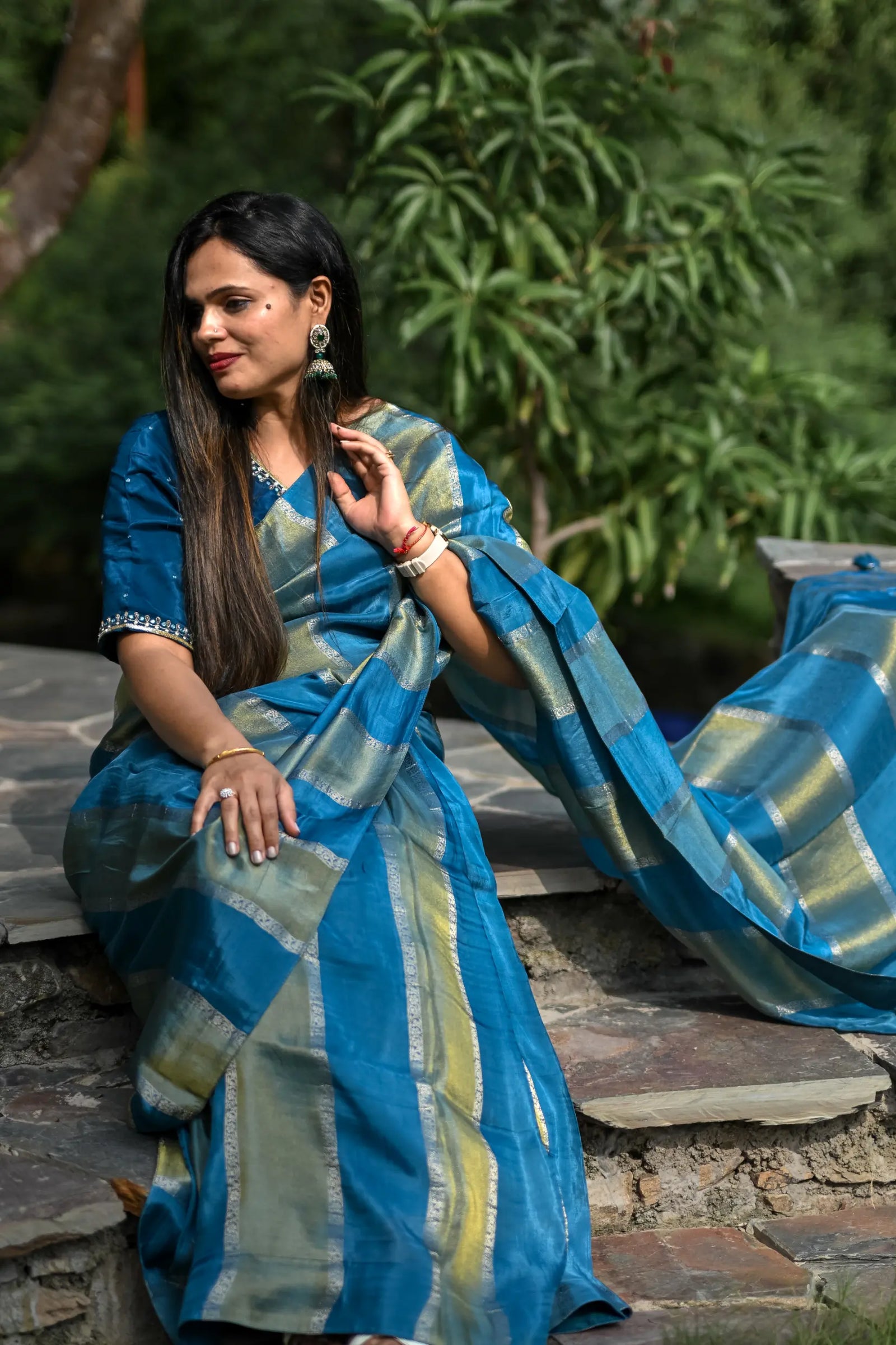 Blue Pure Tissue Saree with All-Over Zari Weaving