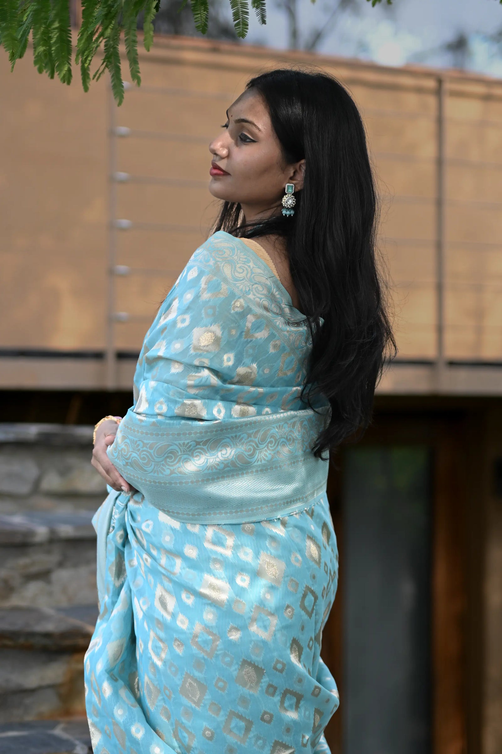 Sky Blue Cotton Silk Saree with Resham Zari Weaving