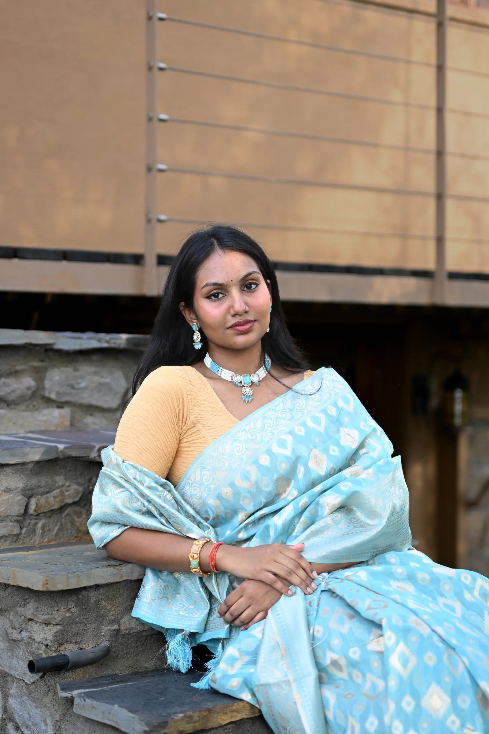 Sky Blue Cotton Silk Saree with Resham Zari Weaving