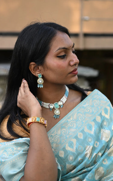 Sky Blue Cotton Silk Saree with Resham Zari Weaving