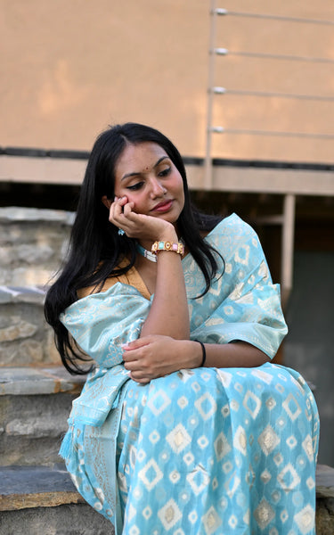 Sky Blue Cotton Silk Saree with Resham Zari Weaving