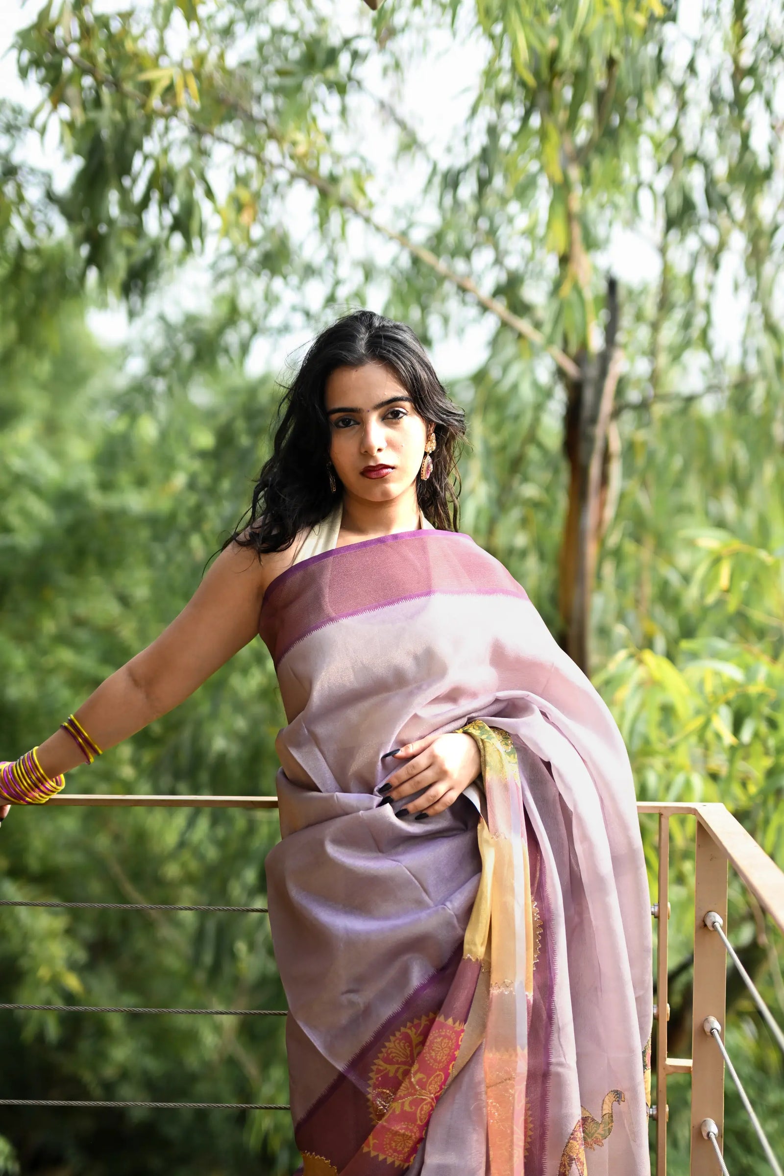 Light Magenta Cotton Tissue Saree with Aari Elephant Work