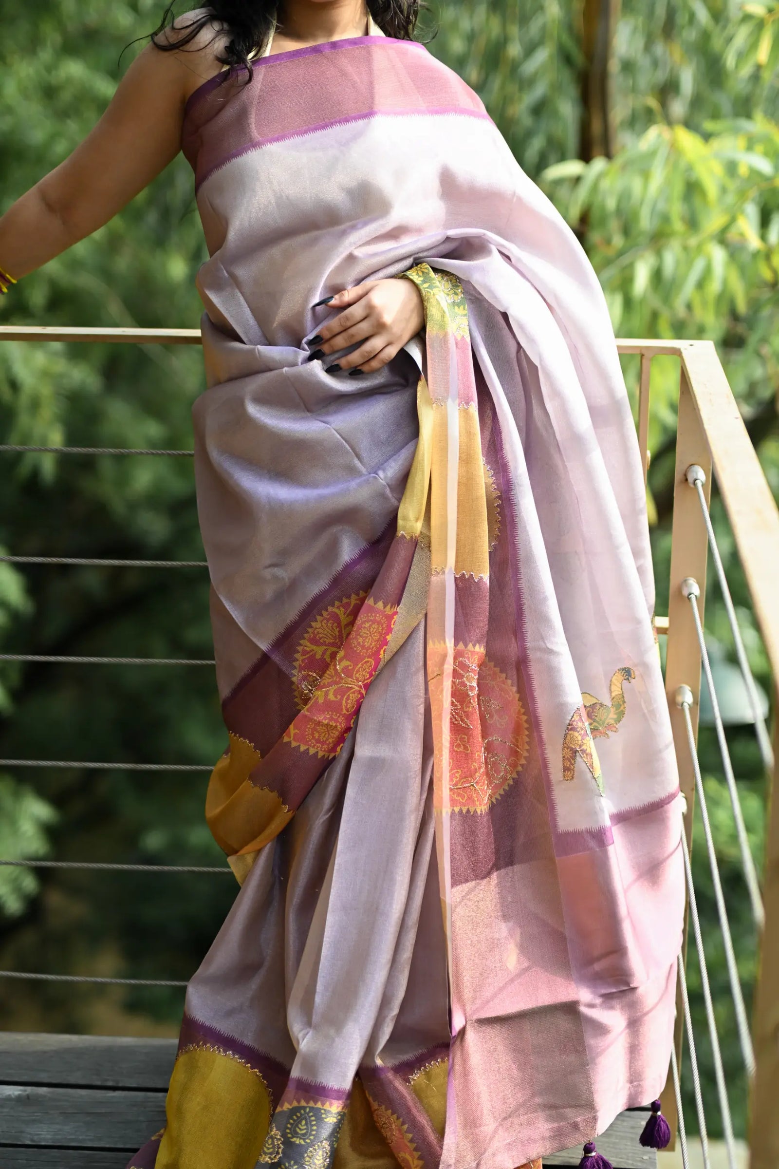 Light Magenta Cotton Tissue Saree with Aari Elephant Work