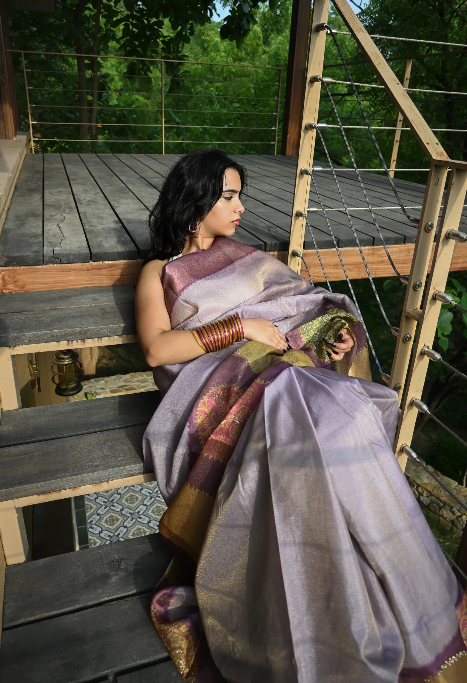 Light Magenta Cotton Tissue Saree with Aari Elephant Work