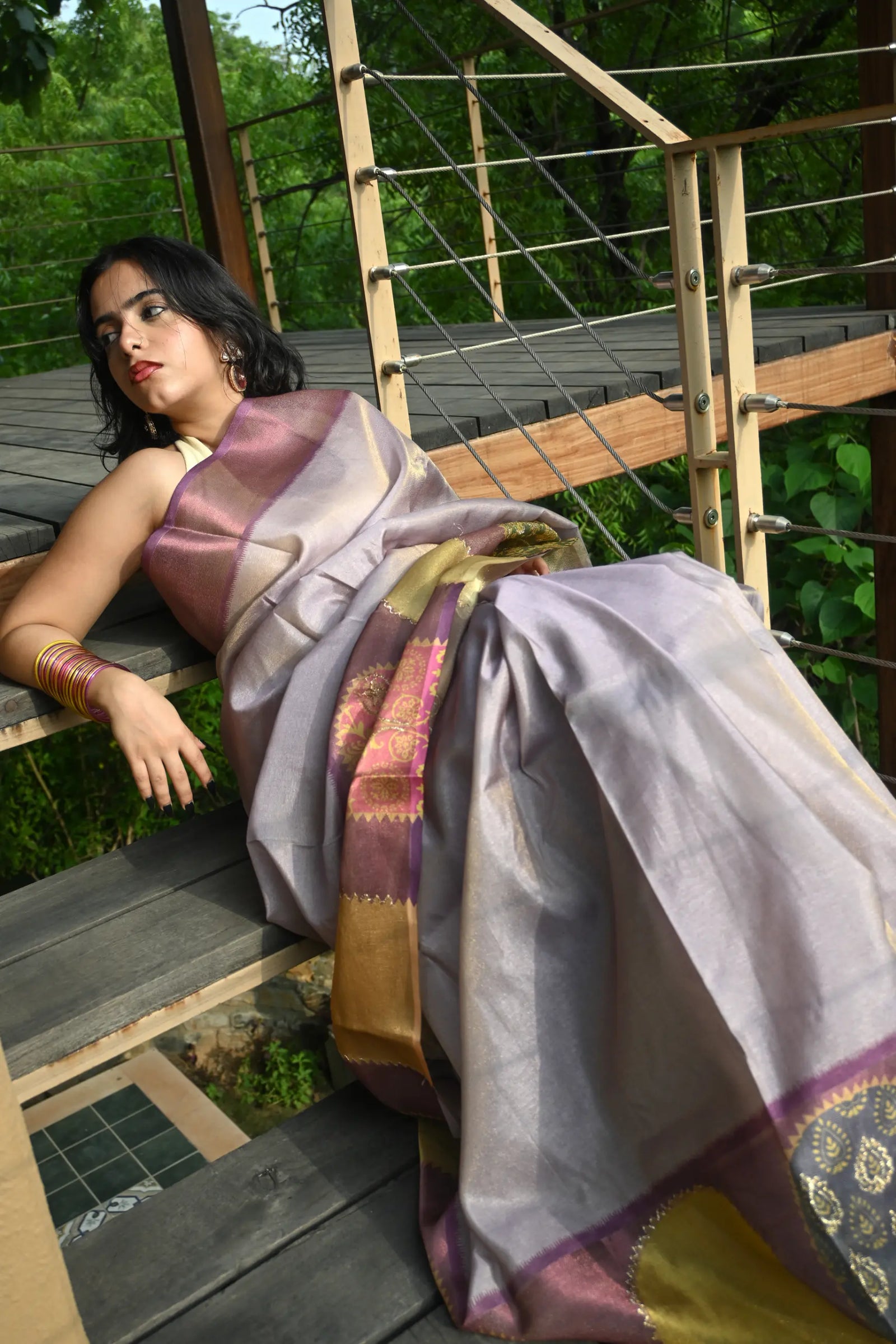 Light Magenta Cotton Tissue Saree with Aari Elephant Work