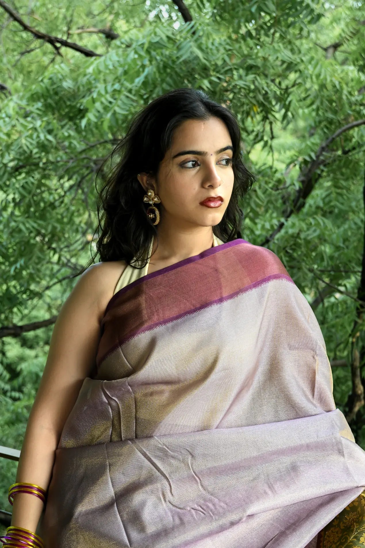 Light Magenta Cotton Tissue Saree with Aari Elephant Work