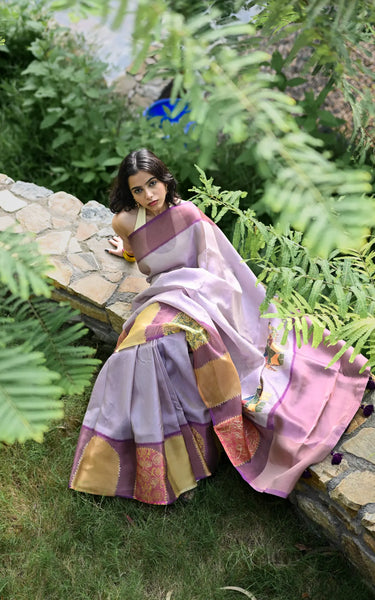 Cotton Tissue Saree With Aari Work, Multicolor Elephant & Tassels