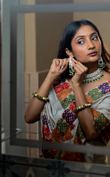 Cream Pure Tusser Saree with Aari Work L-Pallu