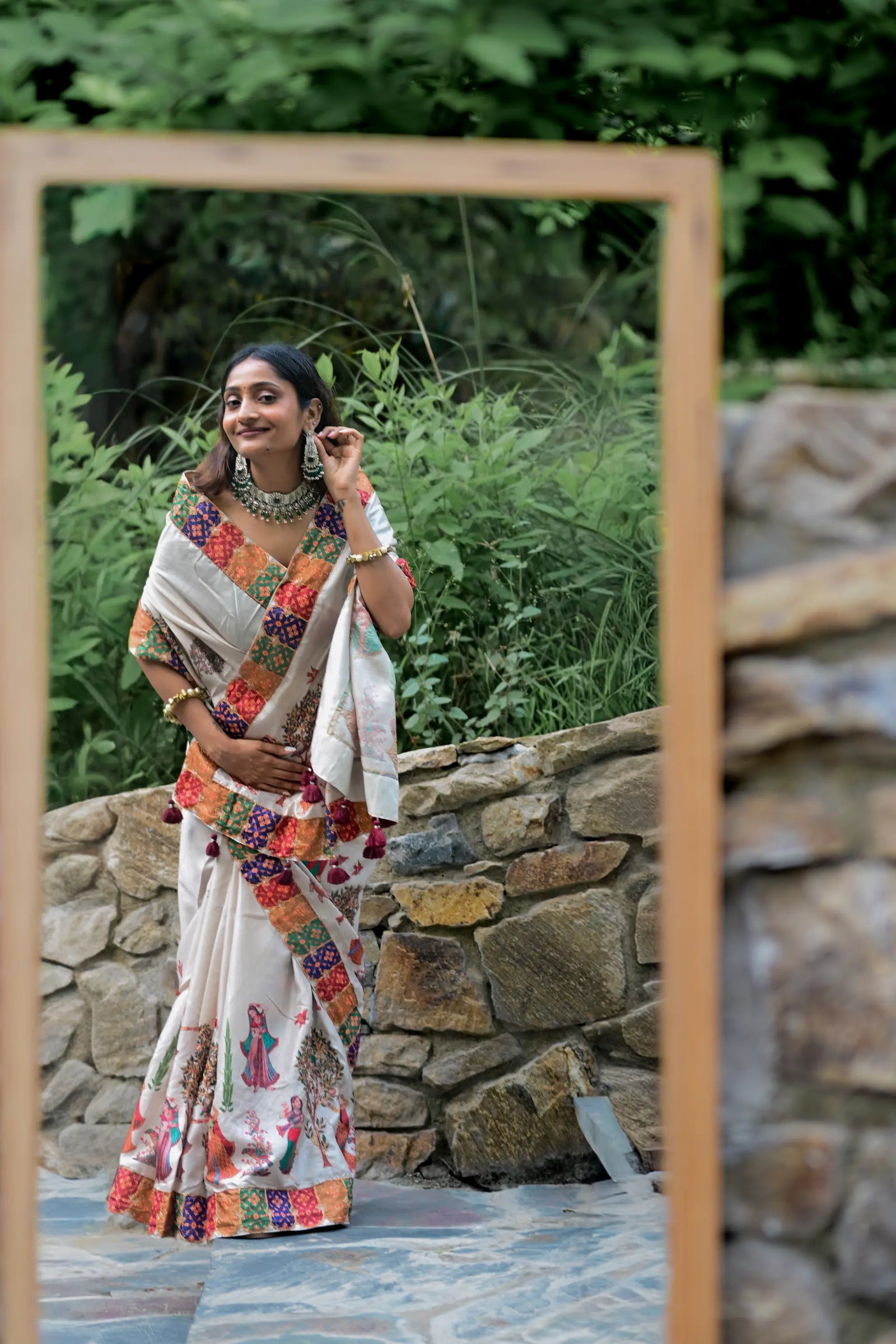Cream Pure Tusser Saree with Aari Work L-Pallu