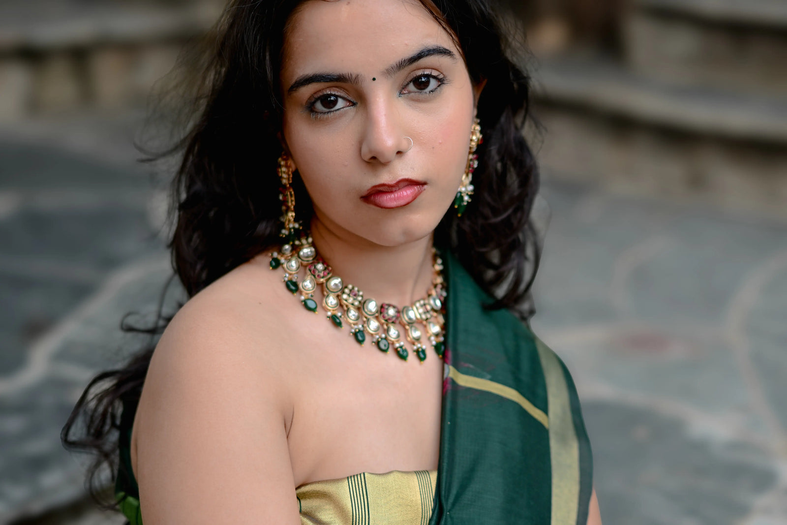 Dark Green Cotton Silk Saree with Zari Flower Weaving