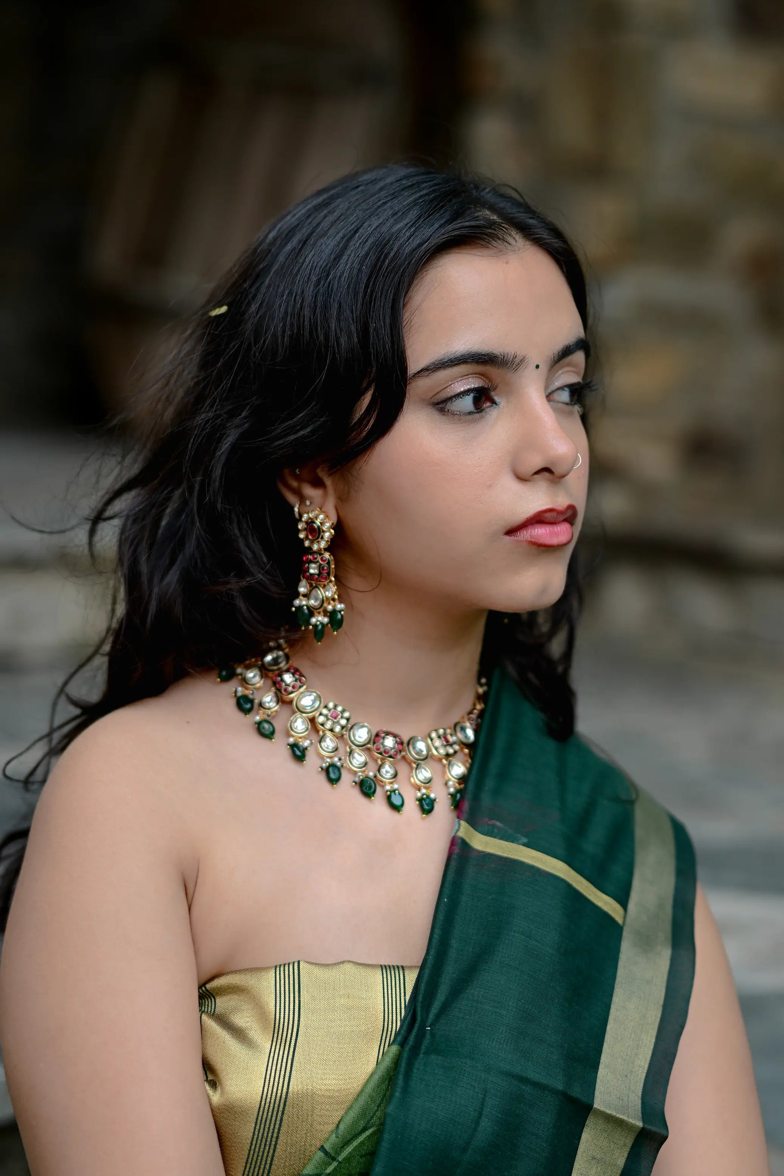Dark Green Cotton Silk Saree with Zari Flower Weaving
