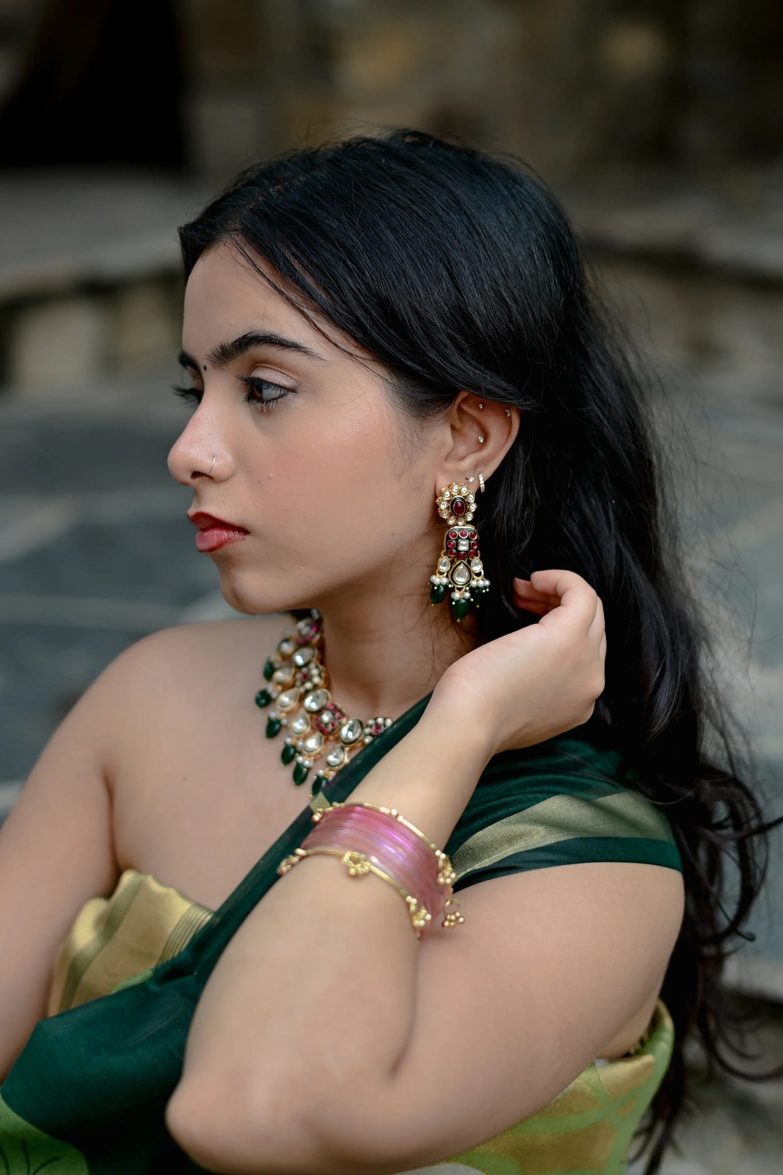 Dark Green Cotton Silk Saree with Zari Flower Weaving