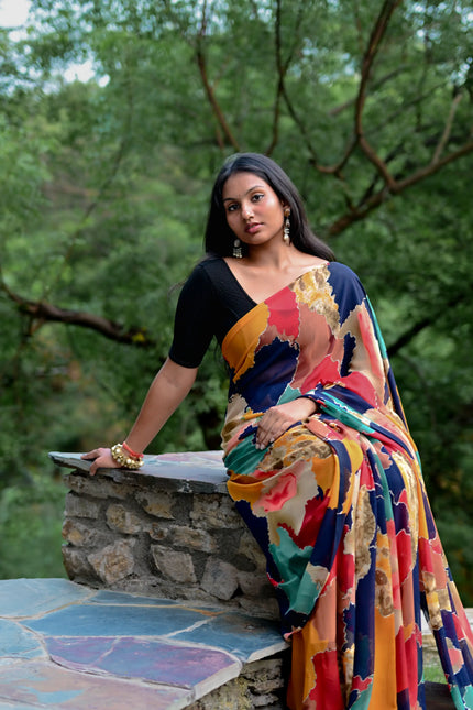 Multicolour Geometric Printed Weightless Saree