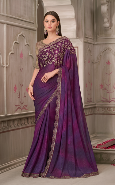 Mulberry Shimmer Satin Georgette Saree