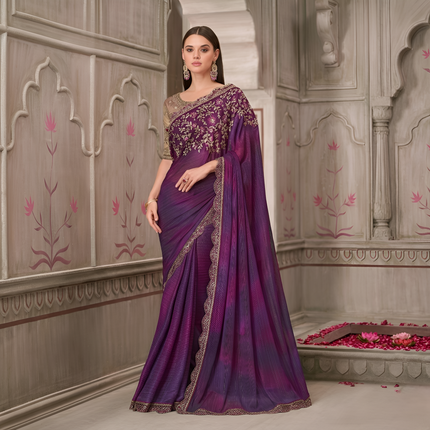 Mulberry Shimmer Satin Georgette Saree