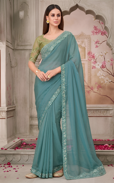 Rainbow Georgette Silk Saree with Tussar Silk Blouse