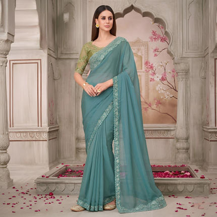 Rainbow Georgette Silk Saree with Tussar Silk Blouse