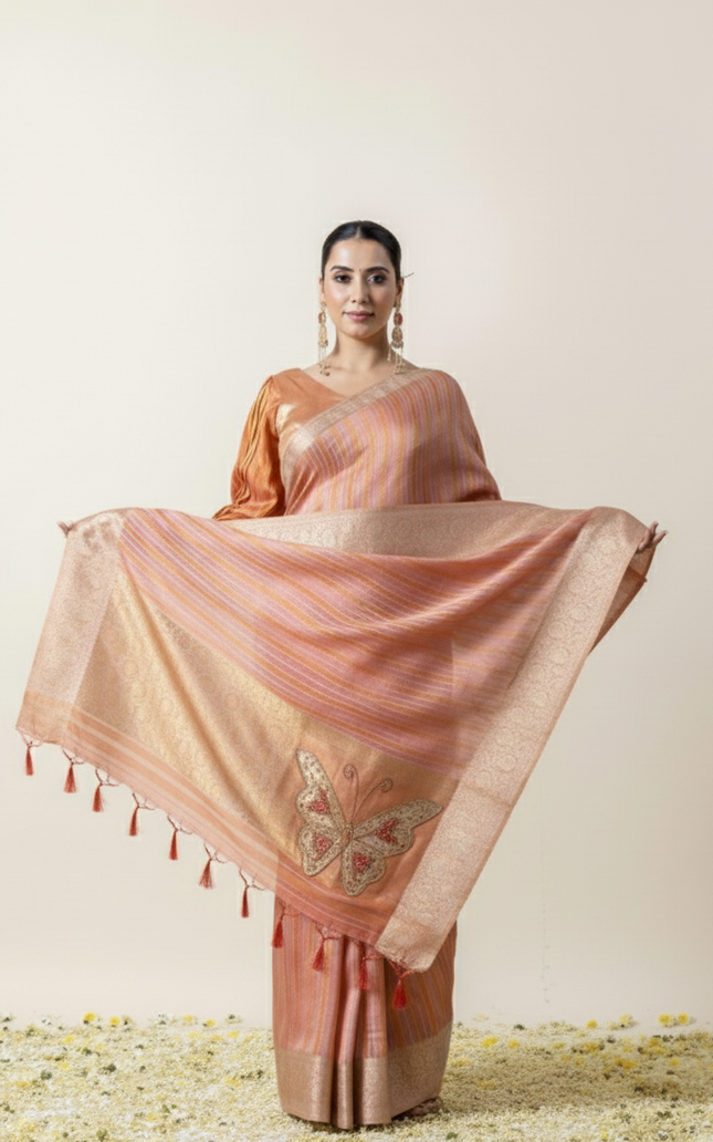 Elegant Peach Glow Organza Saree