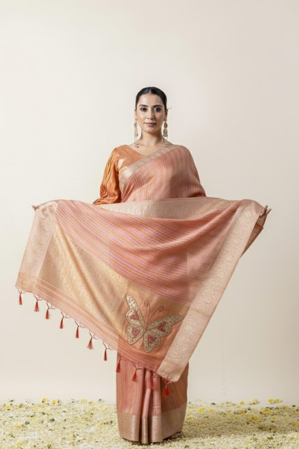 Elegant Peach Glow Organza Saree