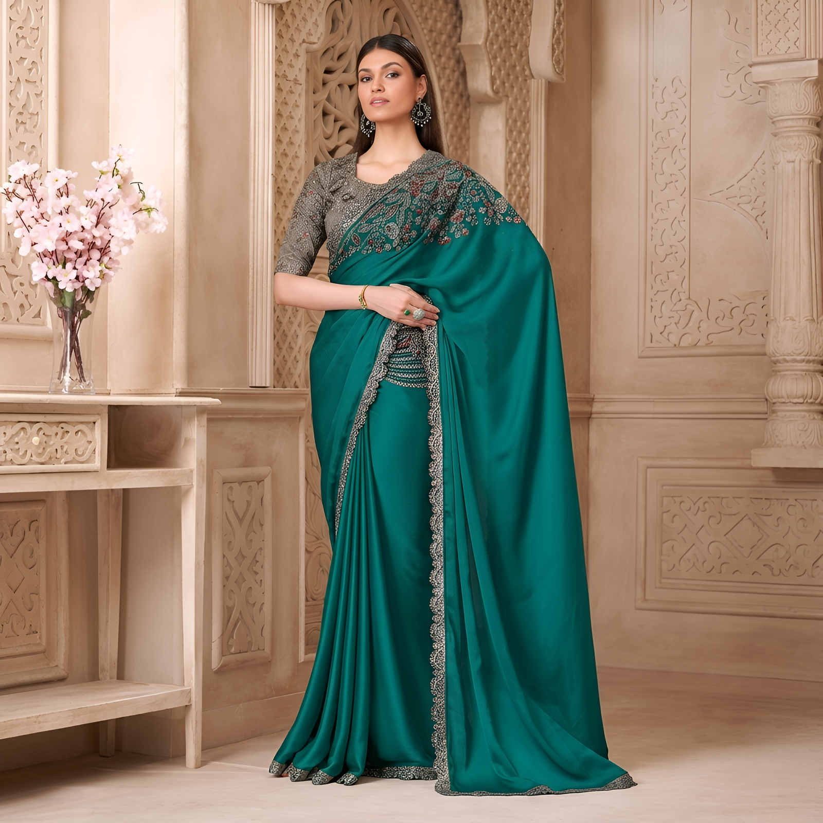 Fiona Satin Silk Saree with Tussar Silk Blouse