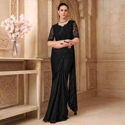 Black Satin Georgette Saree
