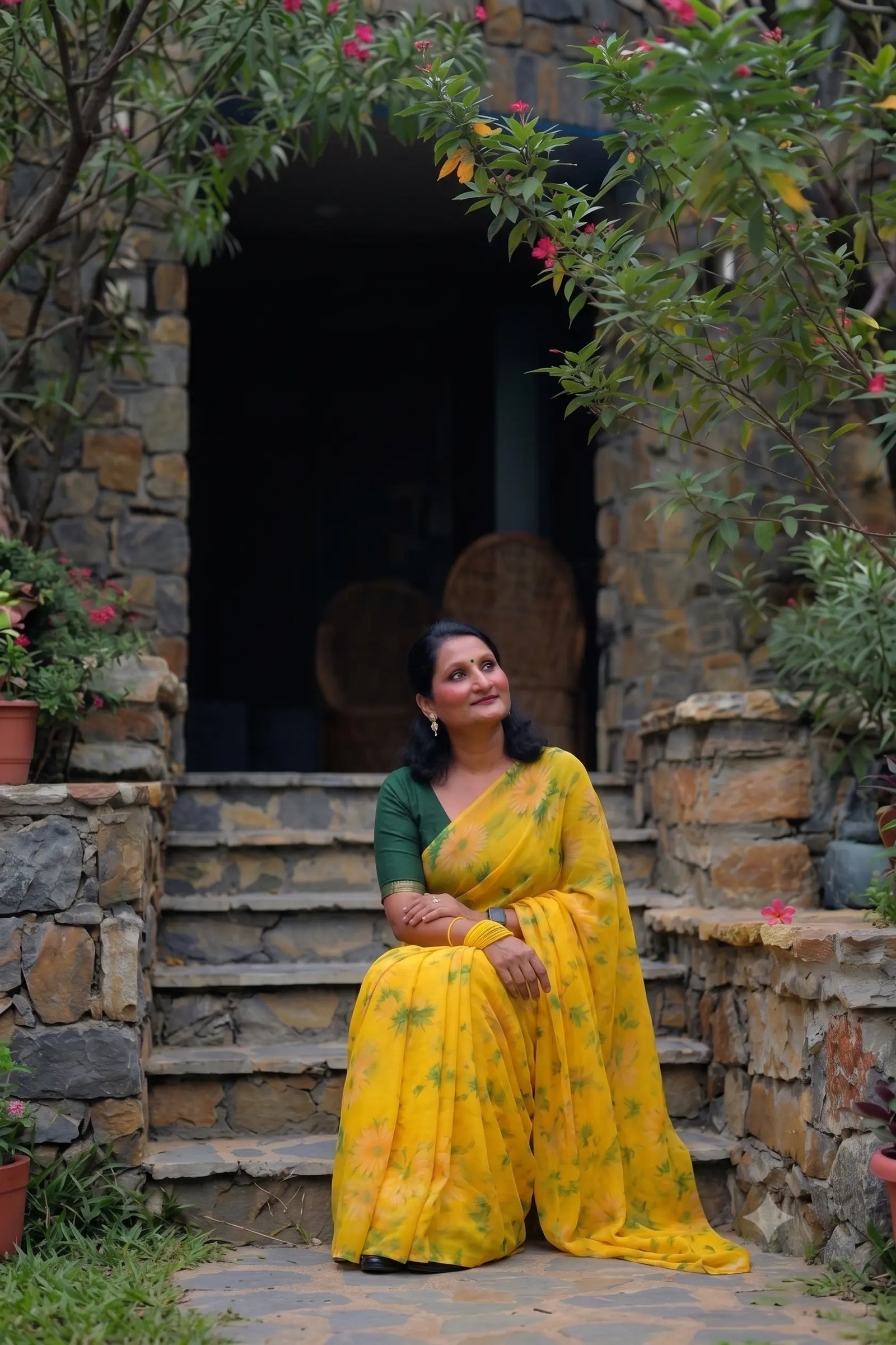 Yellow Floral Printed Weightless Saree, Daily Wear