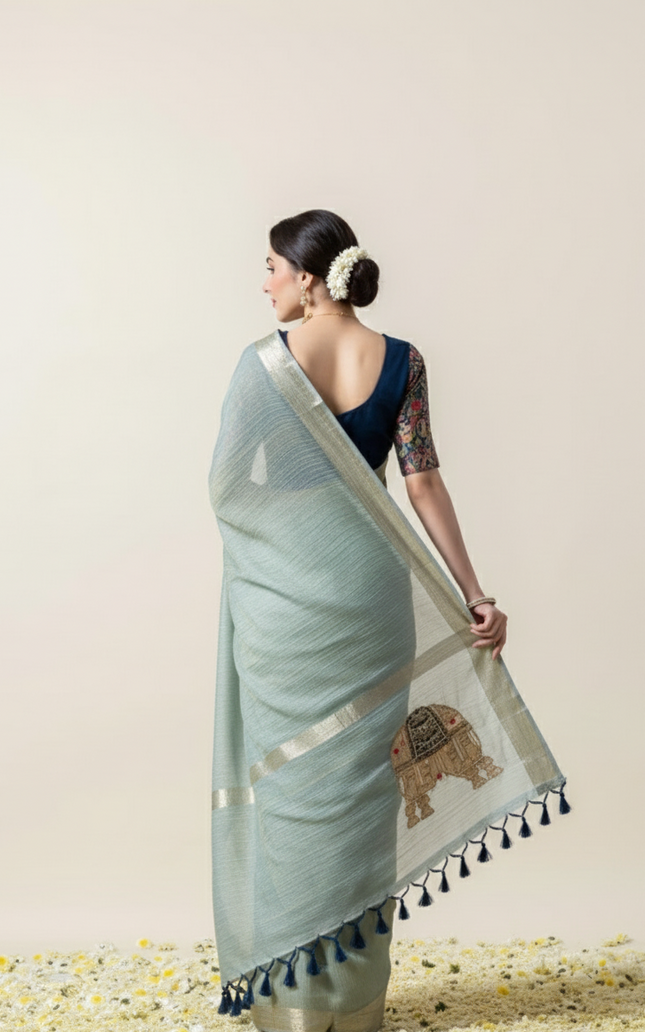 Moonlit Sage Tissue Organza Saree