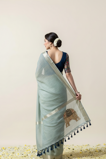Moonlit Sage Tissue Organza Saree