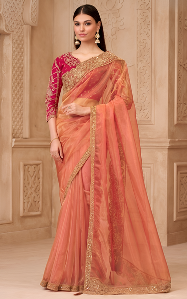 Gold Sparkle Georgette Silk Saree