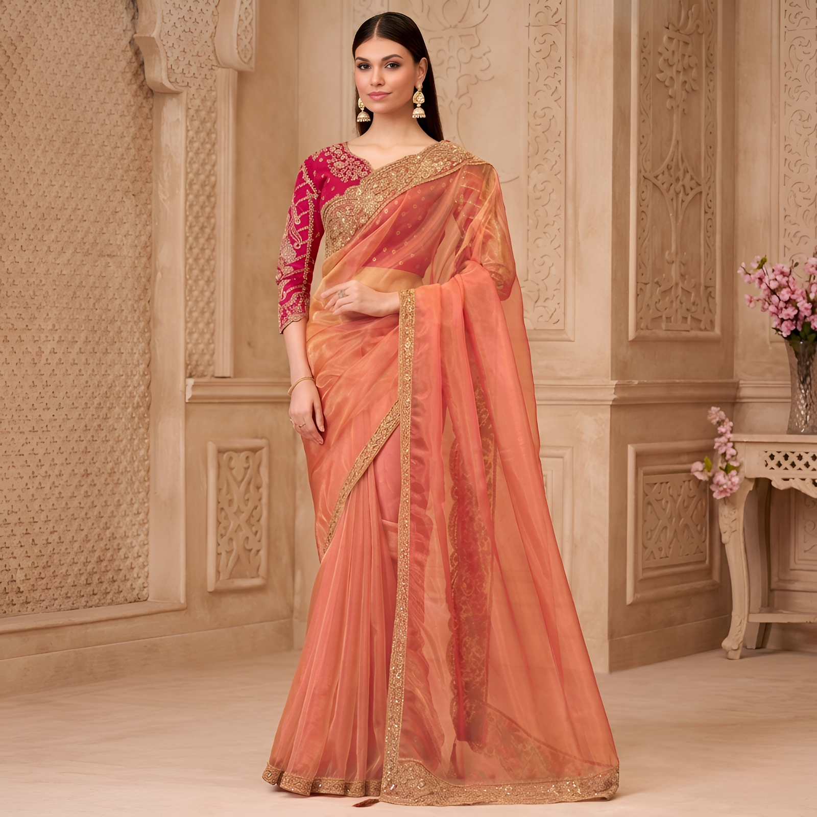 Gold Sparkle Georgette Silk Saree