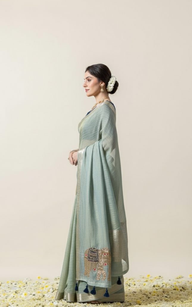 Moonlit Sage Tissue Organza Saree