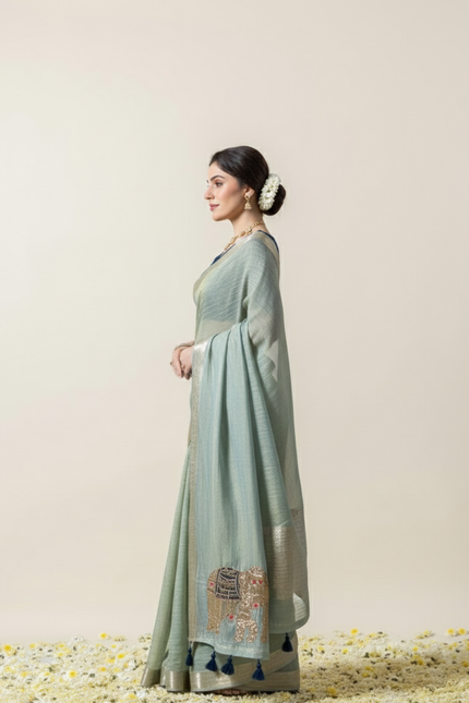 Moonlit Sage Tissue Organza Saree