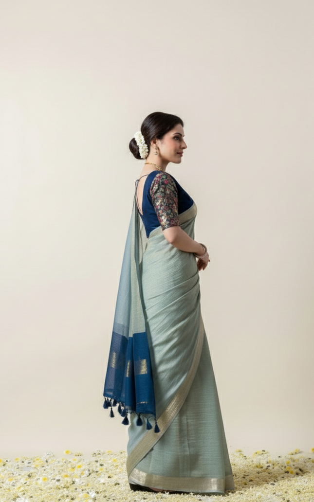 Moonlit Sage Tissue Organza Saree