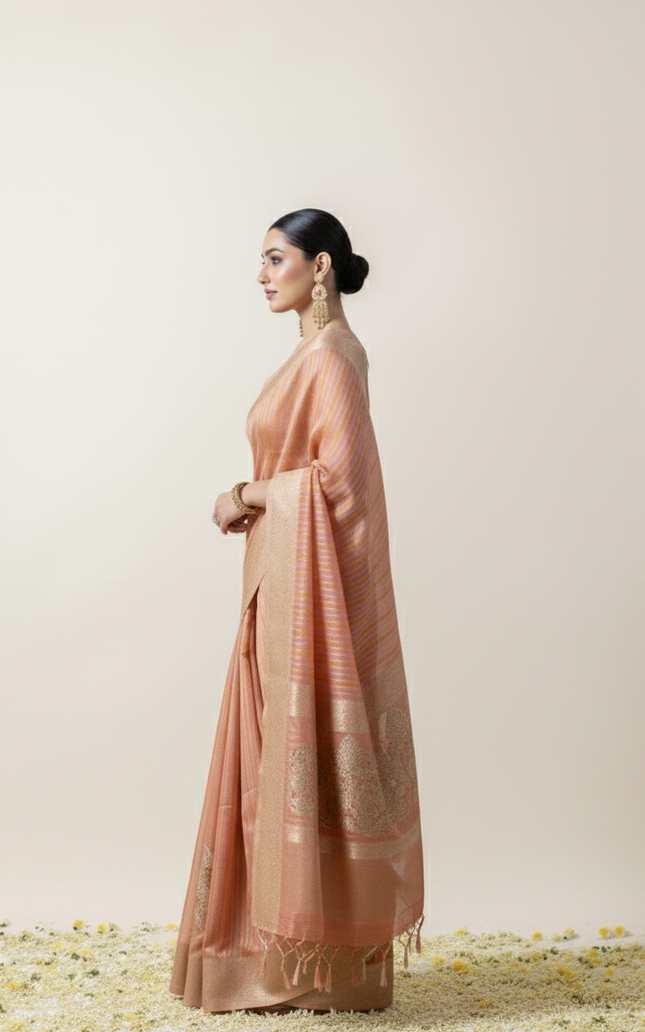 Elegant Peach Glow Organza Saree